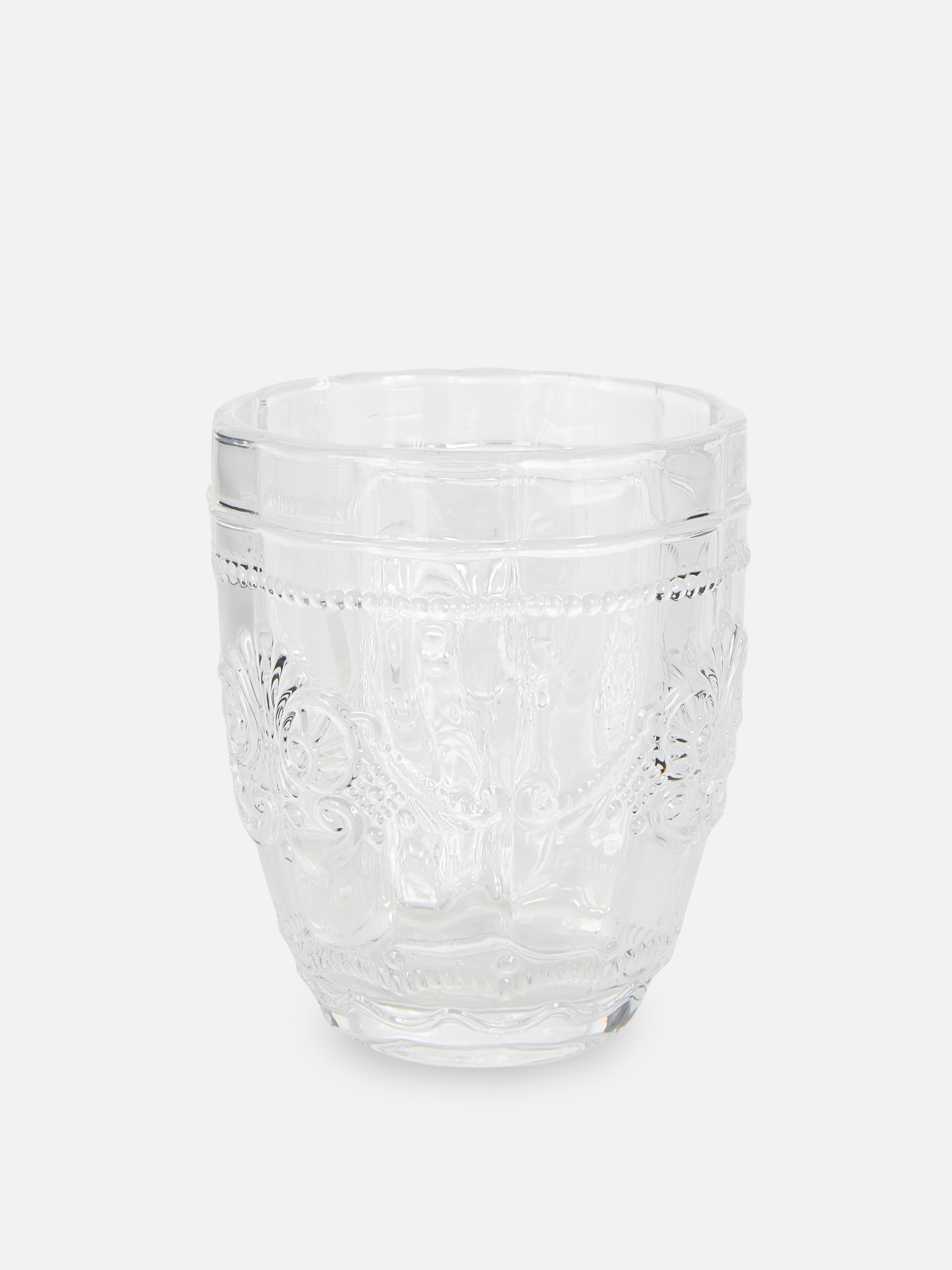 Sticlă în relief Alegeți strălucirea epocii Art Deco cu acest pahar tip tumbler cu detalii în relief