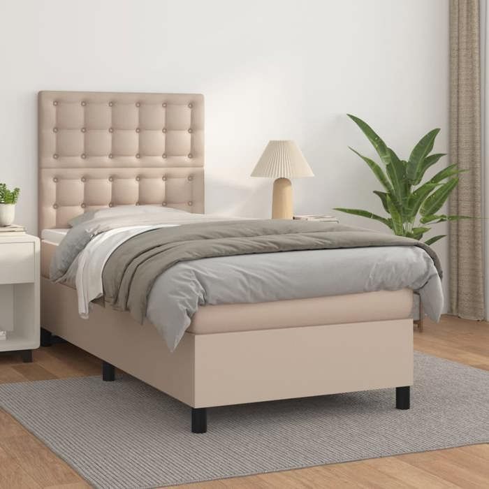 Struttura letto con materasso - Maison Exclusive - 80x200 cm - Ecopelle color cappuccino - Massimo relax