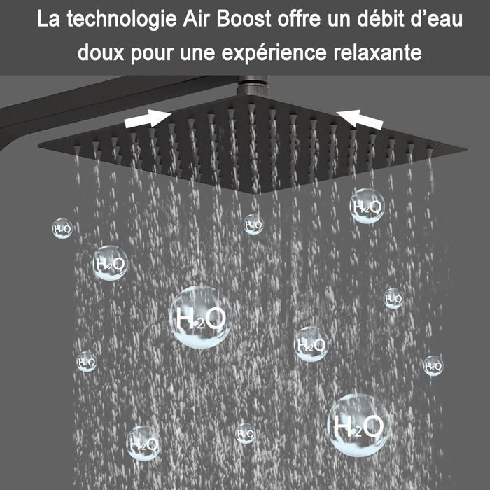 AICA thermostatic shower column, 38°C thermostatic shower set, flexible hand shower, height adjustable, black