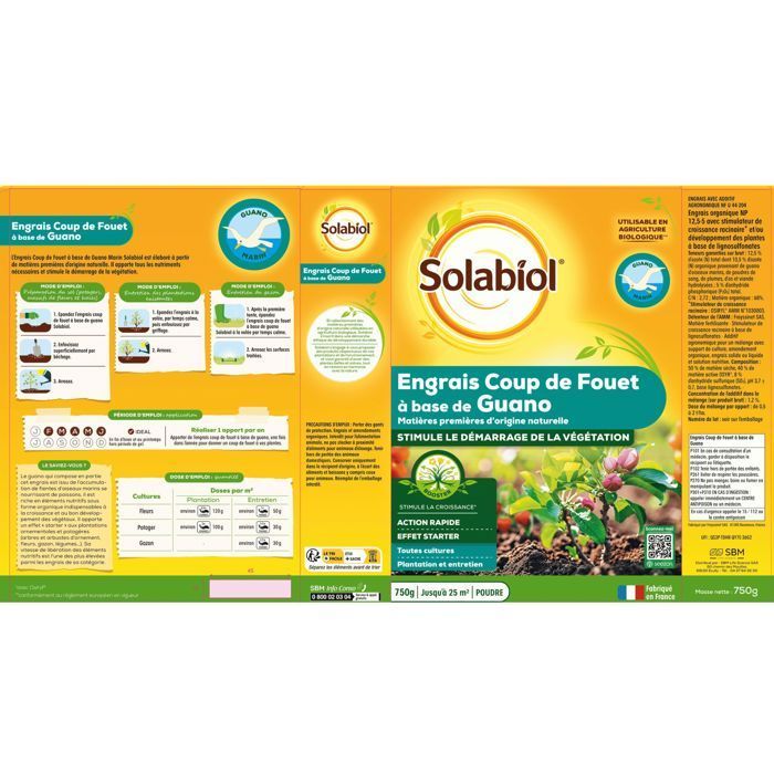 SOLABIOL Engrais coup de fouet - 750g - Jusqu'à 25m² - Stimule le démarage de la végétation - Pour toutes les cultures - UAB