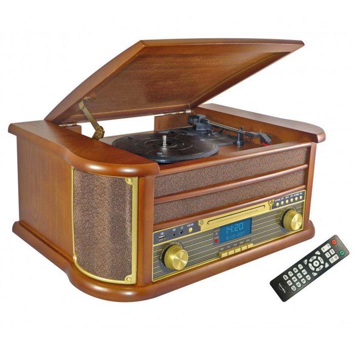 INOVALLEY RETRO29-E Retro-Vinyl-HiFi-System mit Bluetooth, CD, Kassettenlaufwerk, FM-Radio, USB-Anschluss und Fernbedienung