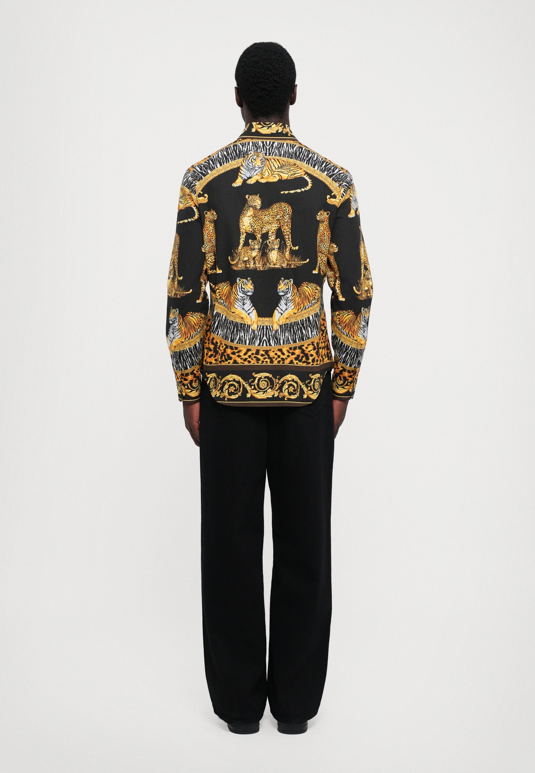 Versace INFORMAL SHIRT MET PRINT VAN WILDE KATTEN - Shirt - donker antraciet/donker noisette