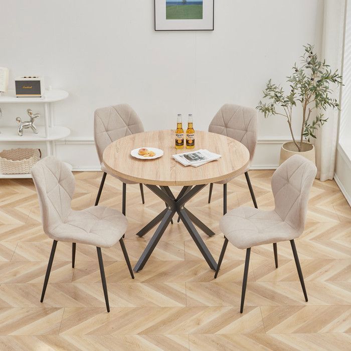 Lot de 4 chaises - DOWISDOLY - Chaise de salle à manger en lin vintage - Beige - Pieds en métal - Ergonomique