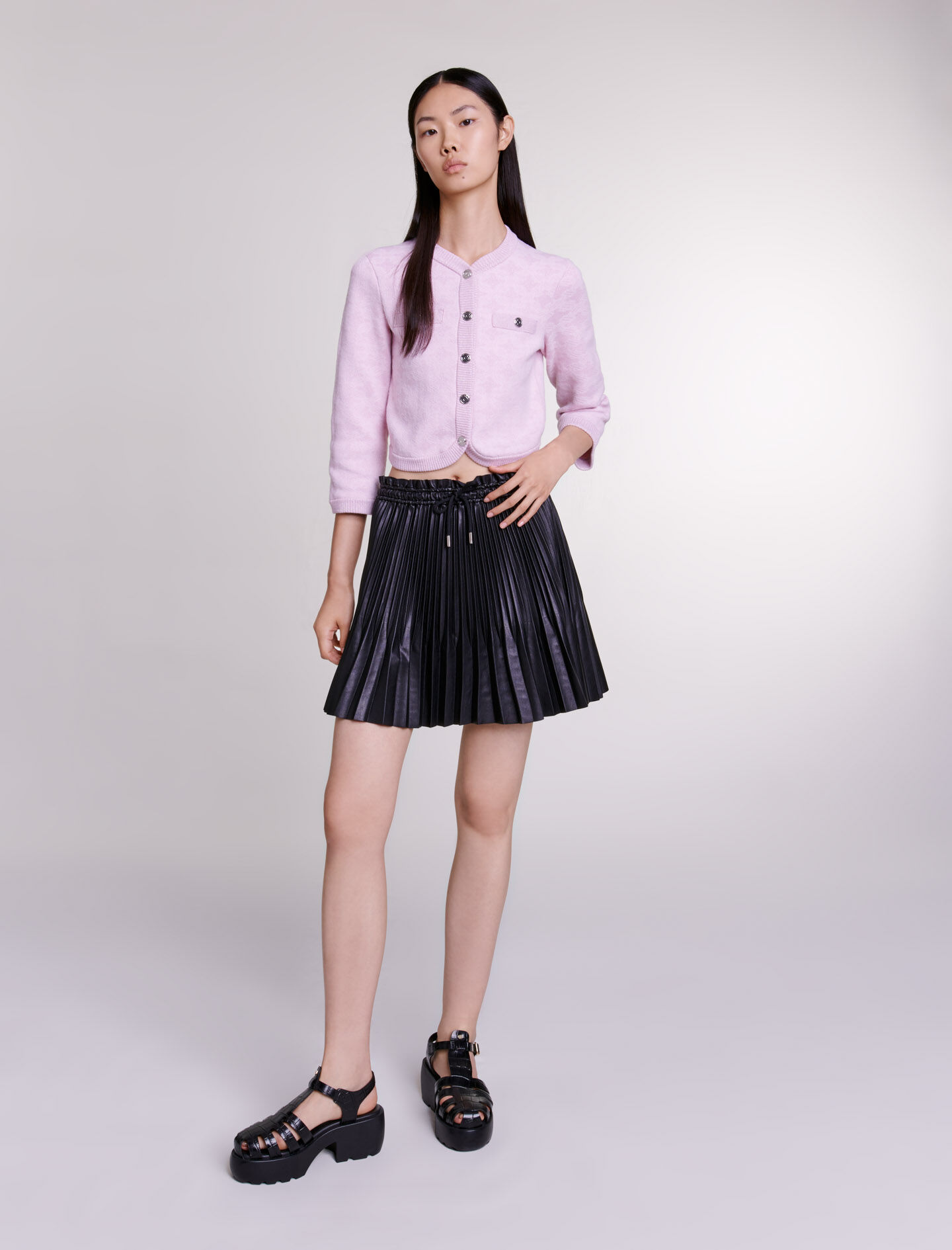 Cardigan tricotat cu efect jacquard - Roz deschis
