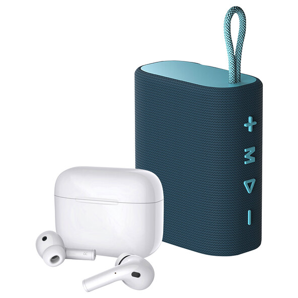 Căști intraauriculare și difuzor Bluetooth, albastre