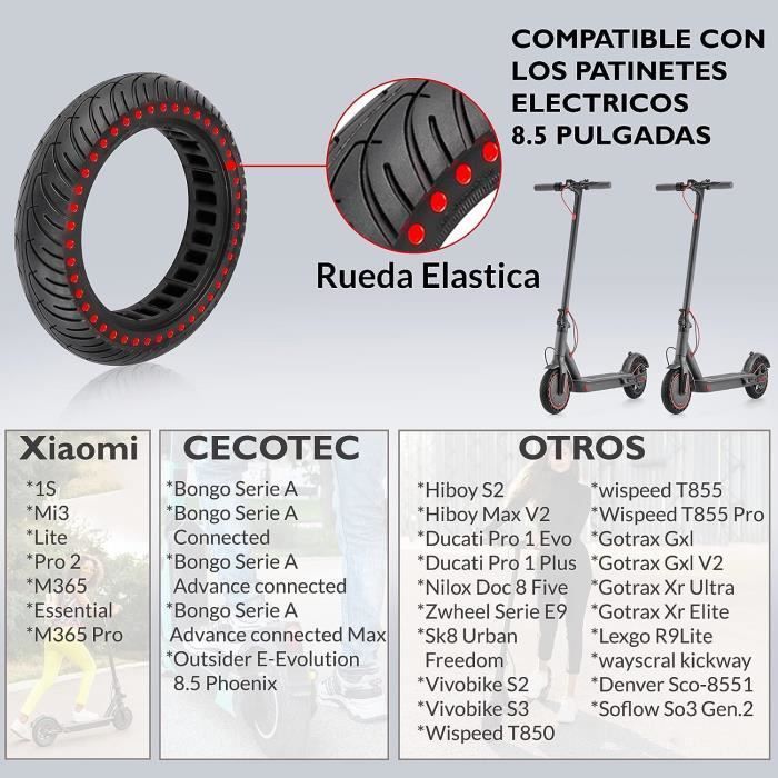 2 neumáticos macizos antipinchazos con amortiguación para patinete eléctrico Xiaomi M365 - M365 Pro - 8,5 pulgadas