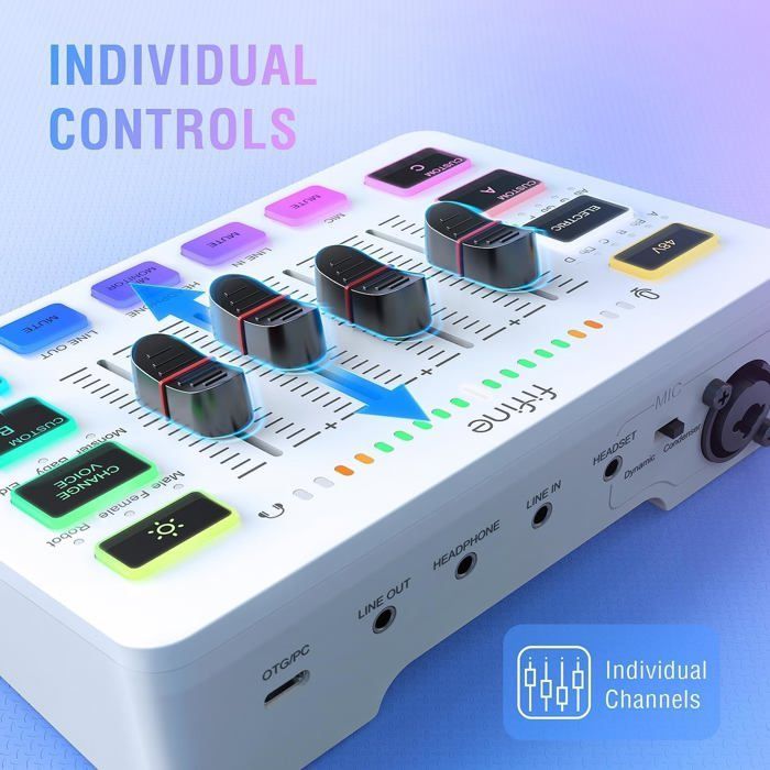 FIFINE Gaming Audio Mixer Streaming RGB PC Mixer for Podcast Recording