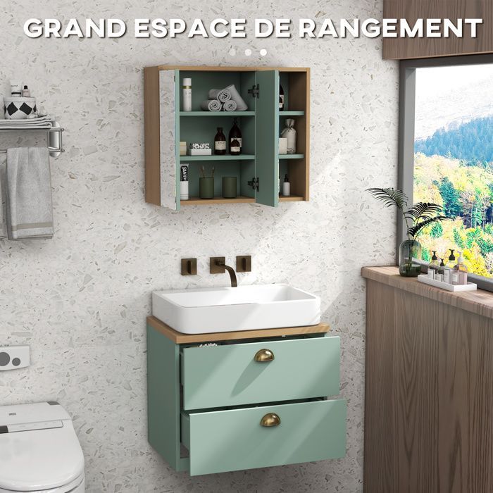 Kleankin - Bathroom Furniture Set - Wood - 60x40x50.5cm - Green