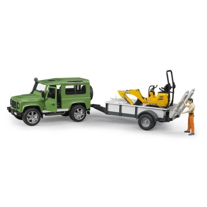 Land Rover Defender with trailer and JCB mini-excavator - BRUDER