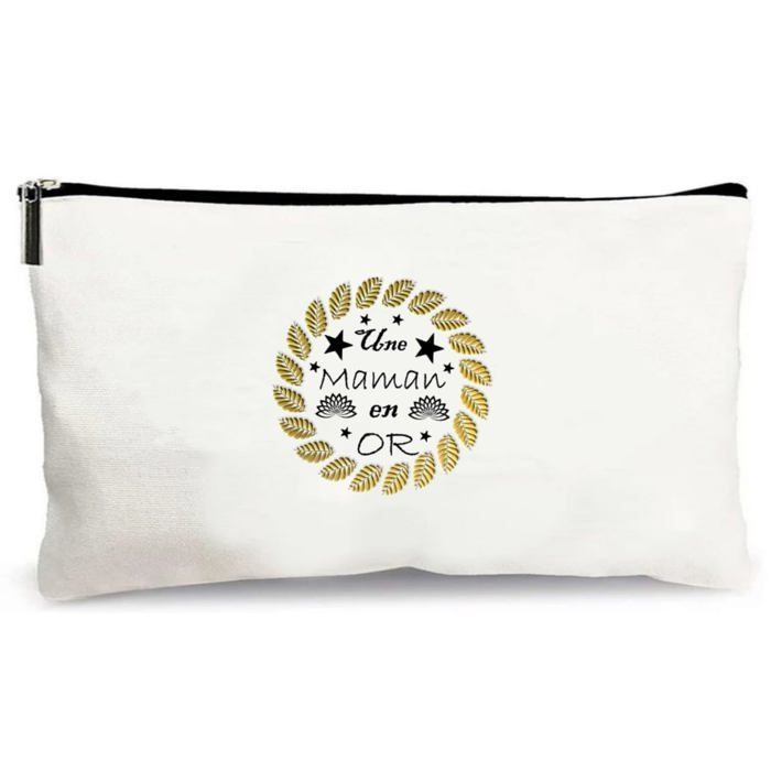 trousse beige une maman en or cadeau fait main merci école