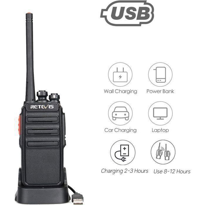 Walkie-talkie de largo alcance Retevis RT24, PMR446 sin licencia, 16 canales CTCSS/DCS, con auricular para fábricas y logística (4 unidades).