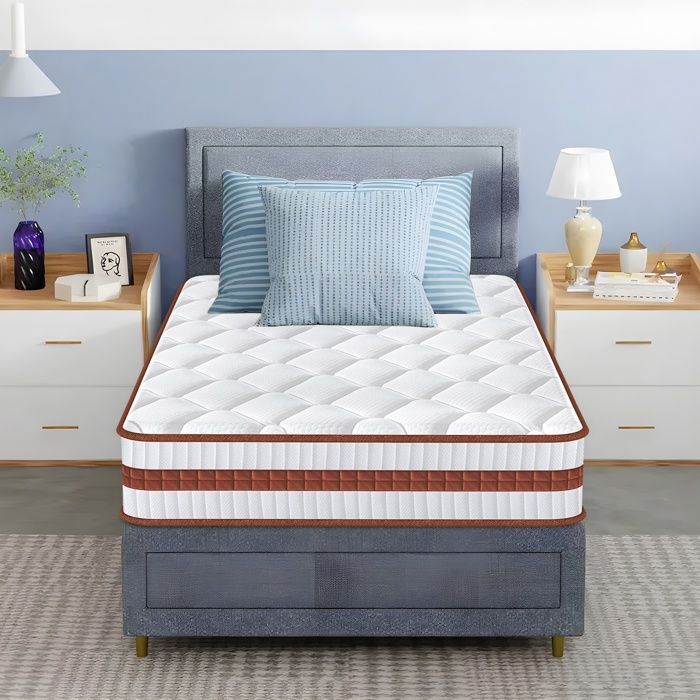 Colchón híbrido premium de 90x190 cm: muelles ensacados + espuma viscoelástica, 25 cm de grosor, ergonómico, firmeza media.