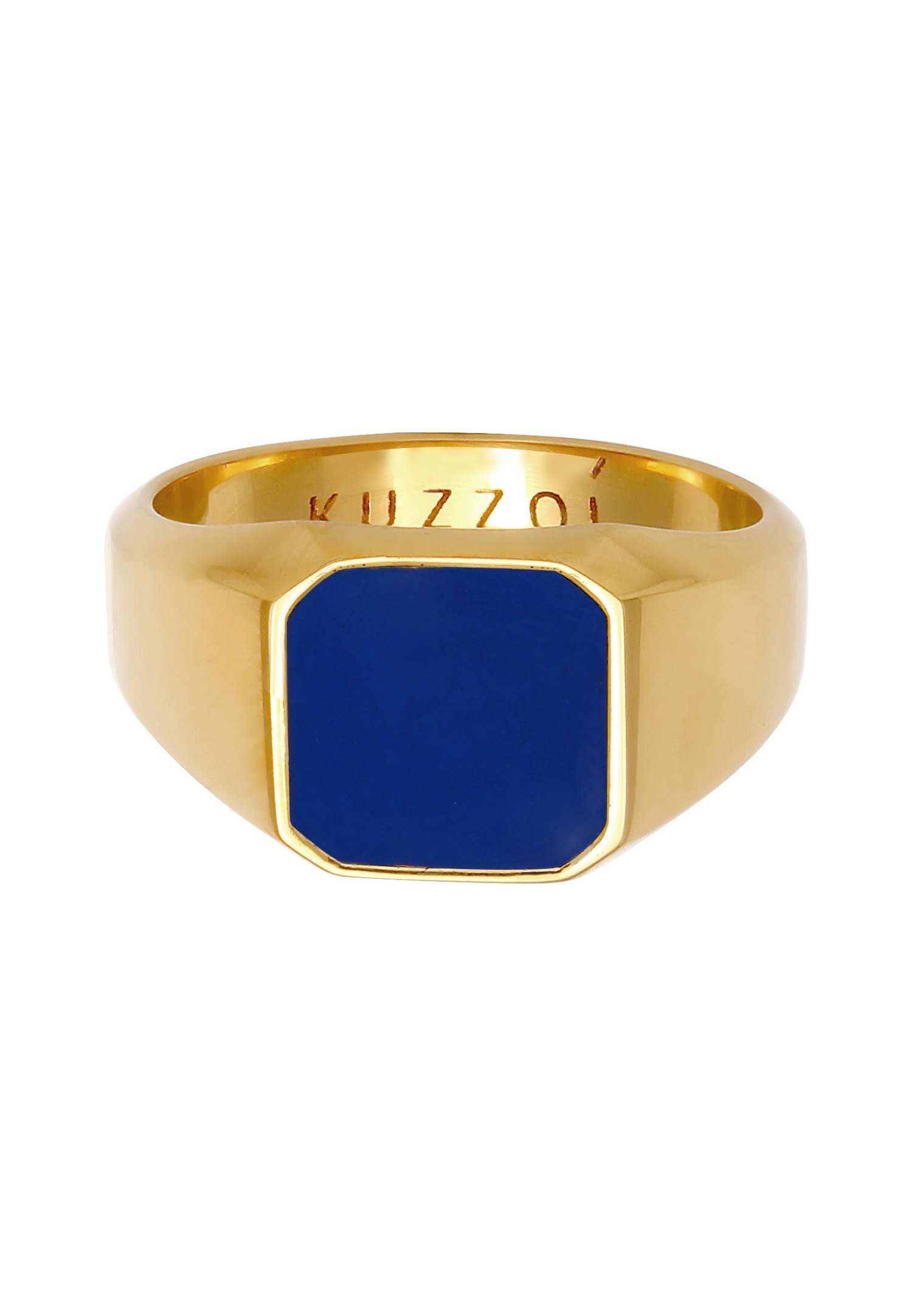 KUZZOI Bague Signet Homme Bleu Basique Solide avec Email en Argent Sterling 925