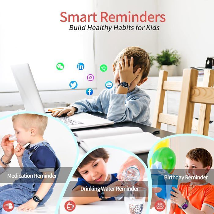 Fitness Tracker Activité Enfants,Ip68 Étanche Smartwatch Avec Montre Pour Enfants,Pour Garçons Et Filles De 6-16 Ans Noir