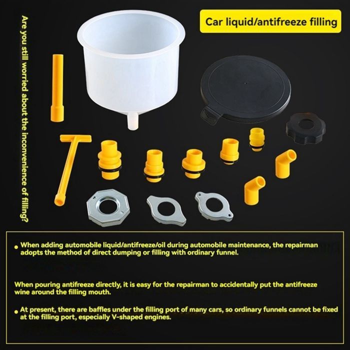 Kit de embudo para llenar el refrigerante del radiador del coche, herramienta para sistema de refrigeración antiderrame, boquilla