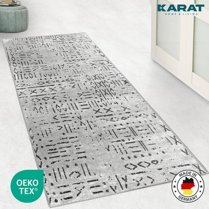 Alfombra de pasillo estampada con tejido jacquard, Vena, color marfil, 80 x 200 cm