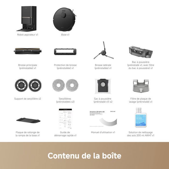 dreame L50 Ultra AE -Robot aspirateur Laveur, 28kPa, 100 Jours de vidage Automatique, Nettoyage des serpillières à Haute température