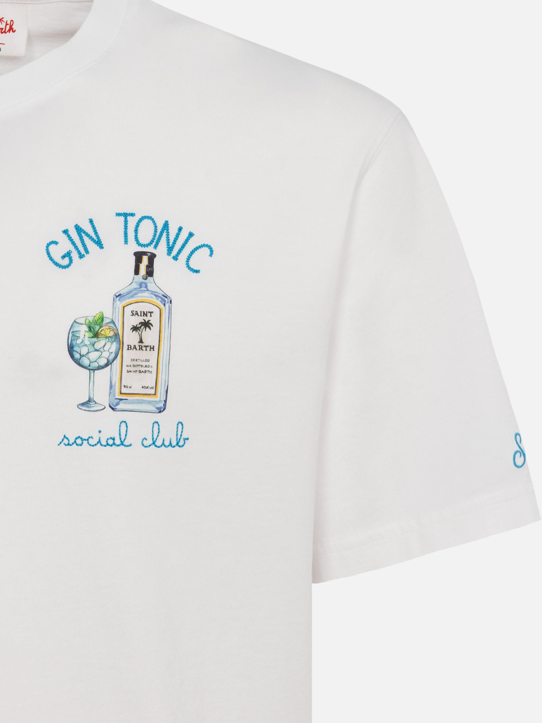 Heren T-shirt van biologisch katoen met Gin Tonic Social Club-borduurwerk.