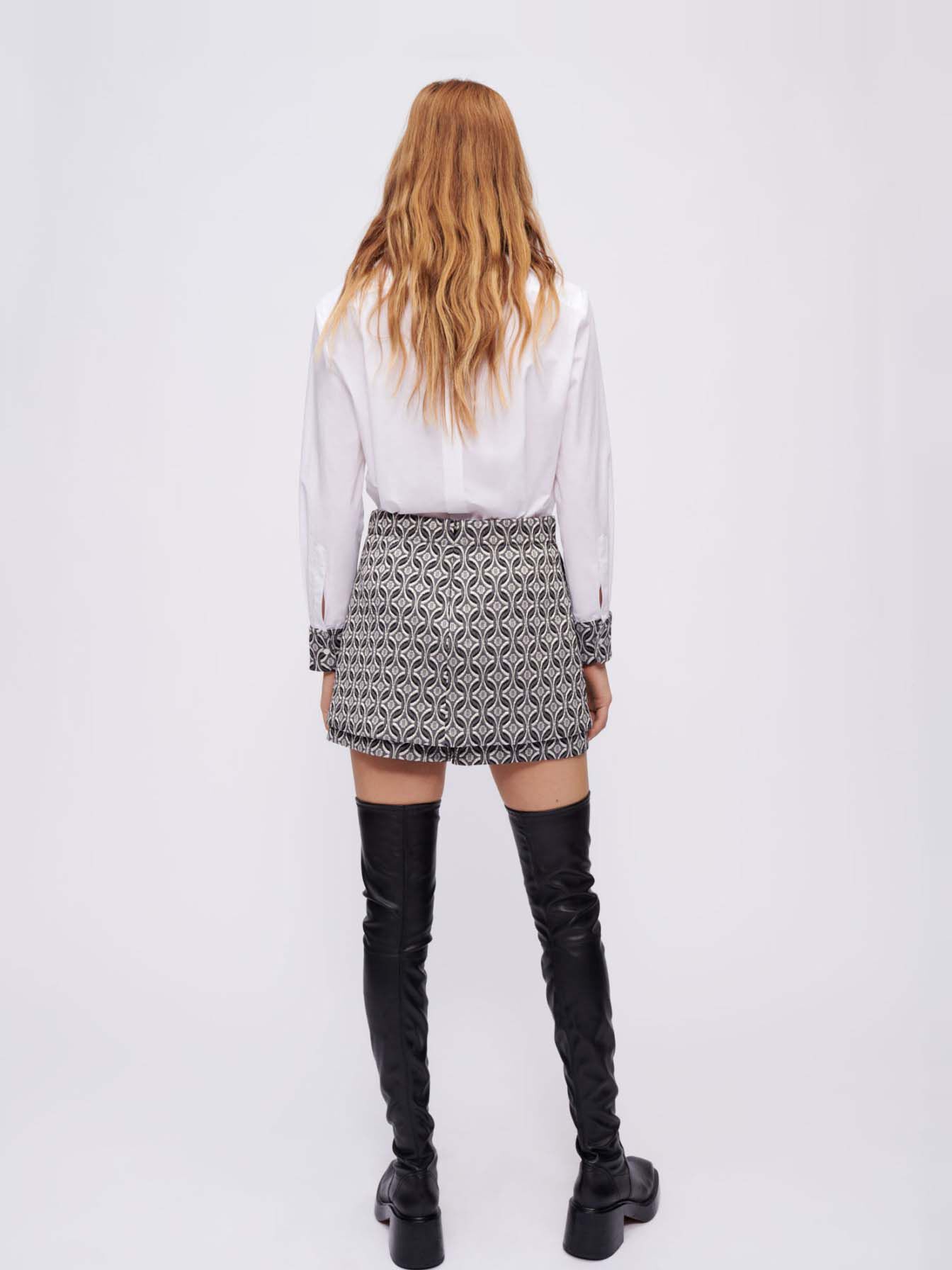 Pantaloni scurți din jacquard Trompe l'oeil lamé-Noir/Argent