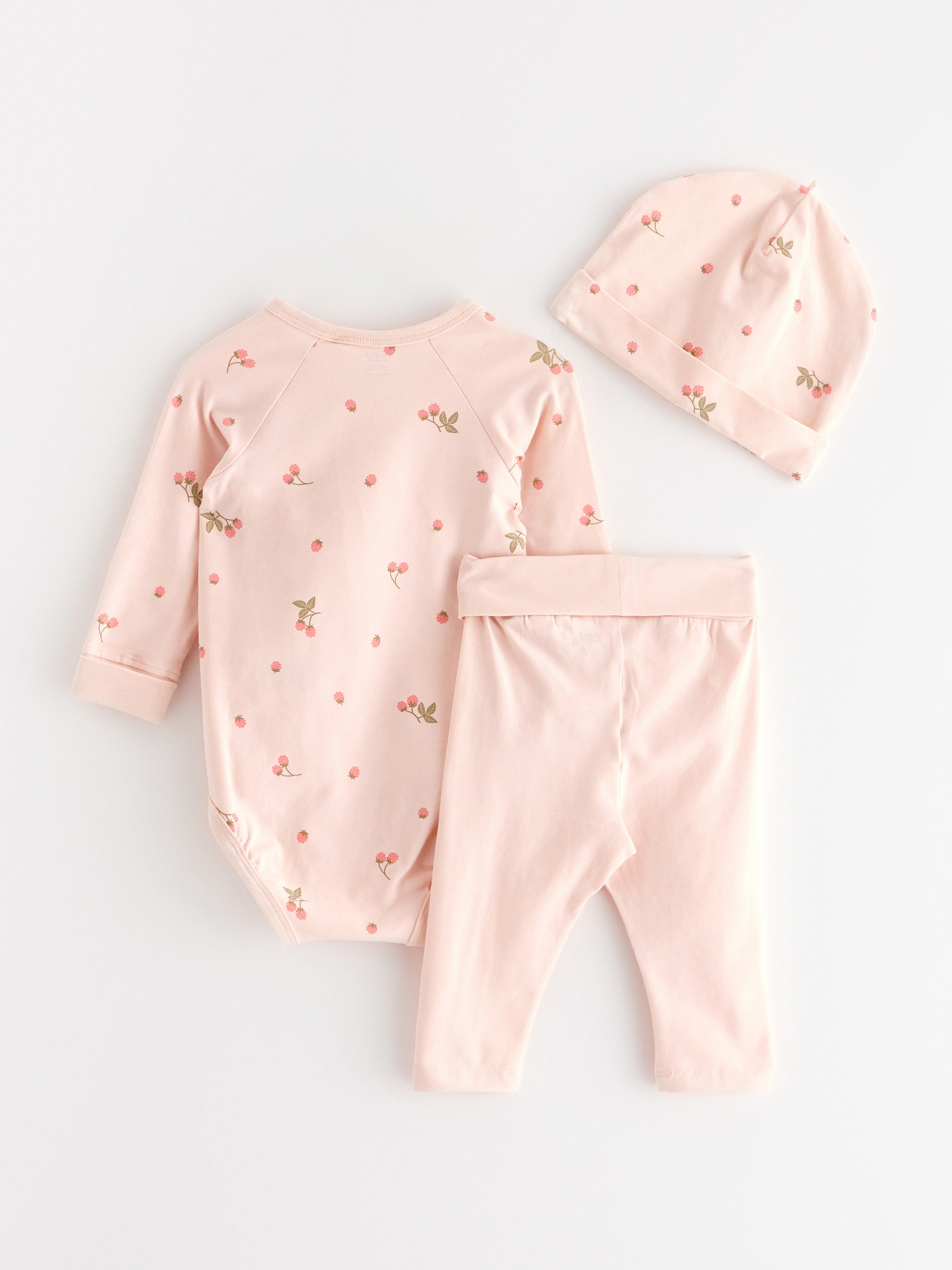 Kit inicial para bebê de 3 peças, rosa claro.