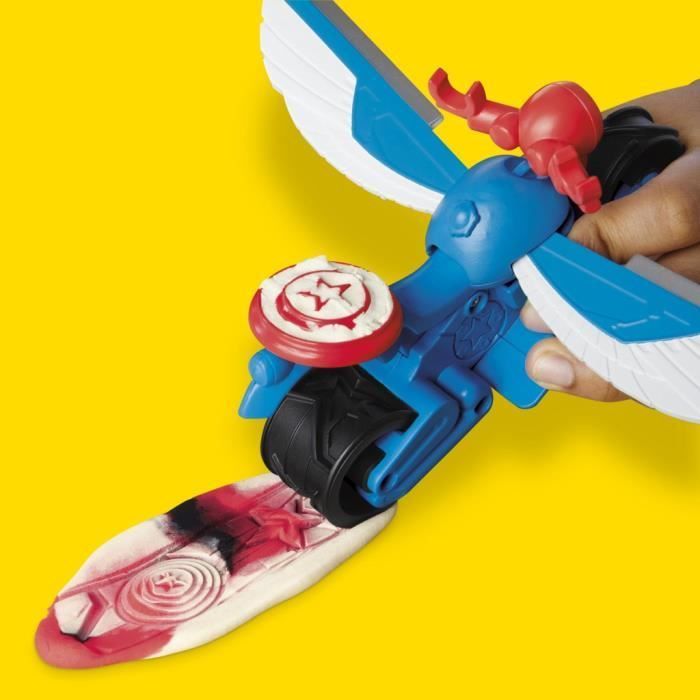Play-Doh Captain America, coffret Moto tranchante avec figurine flexible, 3 accessoires et pâte à modeler, dès 4 ans, Marvel