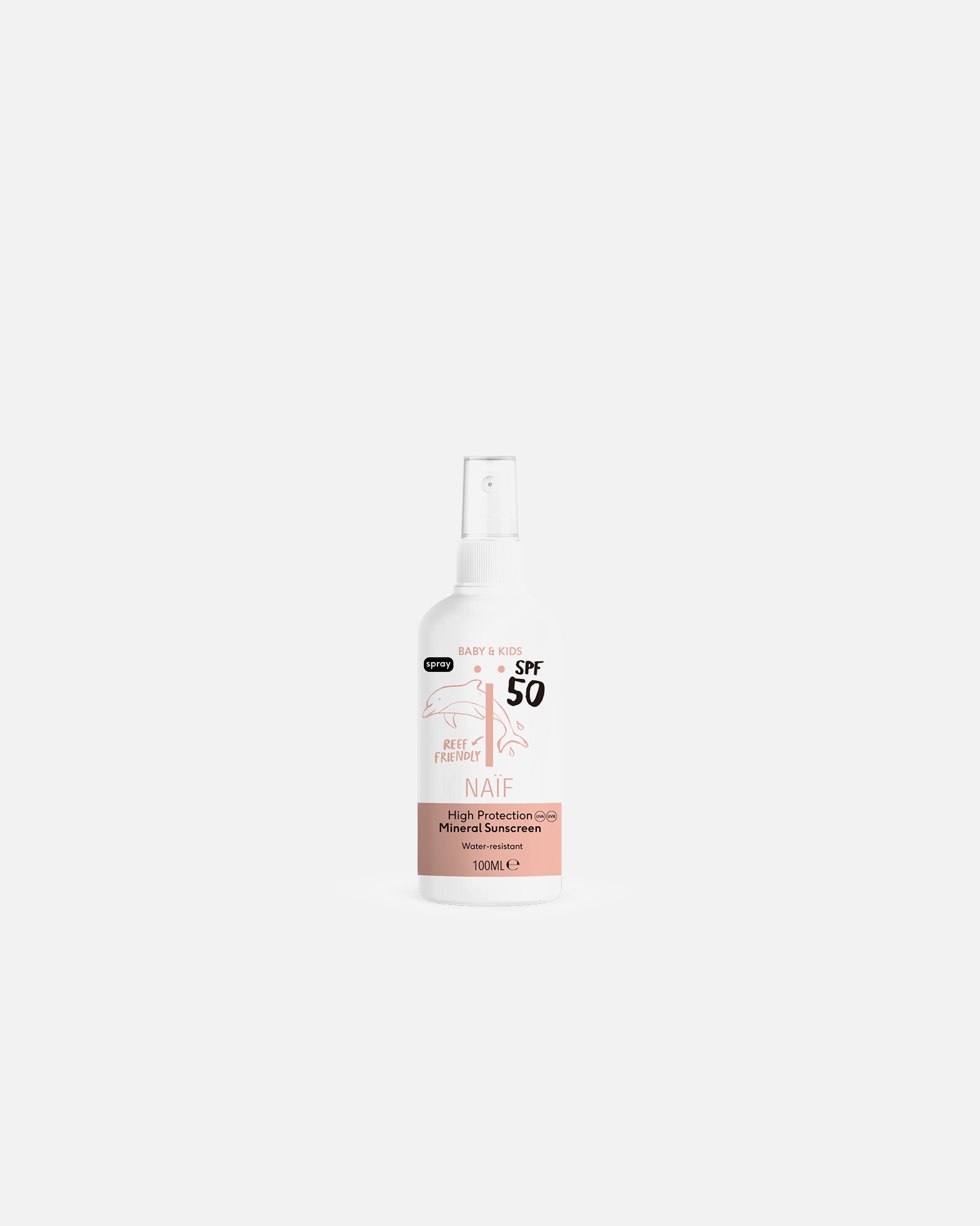 Spray solare Naif per neonati e bambini, fattore di protezione solare 50 – 100 ml