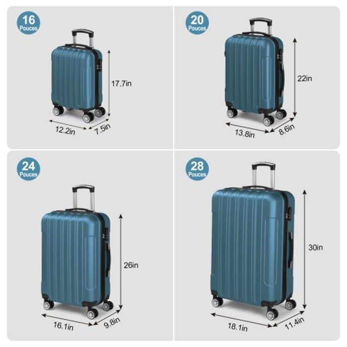 ALIGHTUP - Juego de 4 maletas portátiles 4 en 1 de ABS con ruedas - 45 cm/56 cm/66 cm/76 cm - Azul marino