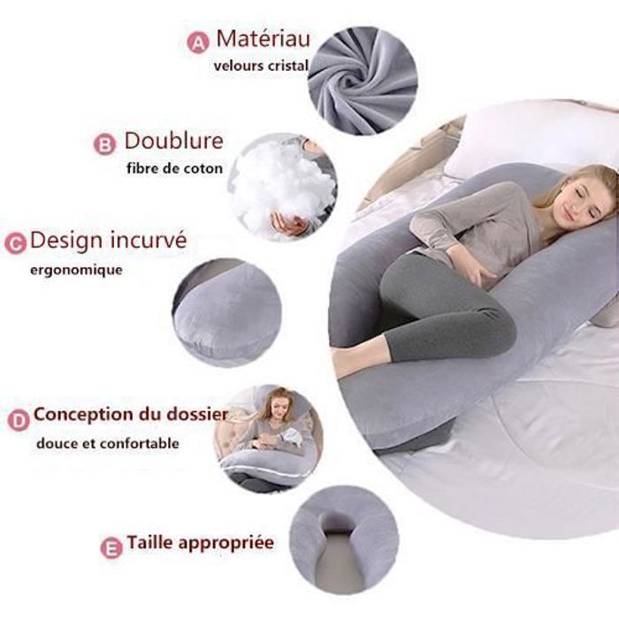 Coussin de Grossesse de maternité pour Dormir - coussin d'allaitement - et d'Allaitement Multifonctionnel en Forme de U （gris）