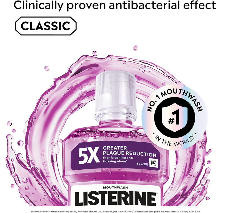 Enxaguante bucal Listerine Total Care Teeth Protection 6 em 1 para proteção dental completa.