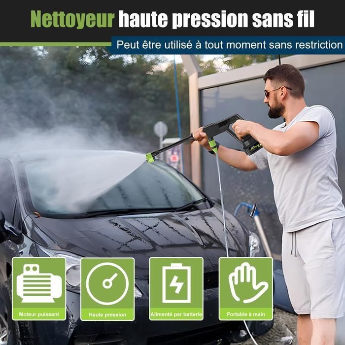 Potente limpiador de alta presión inalámbrico para uso en automóviles y exteriores; práctico y portátil para uso doméstico.