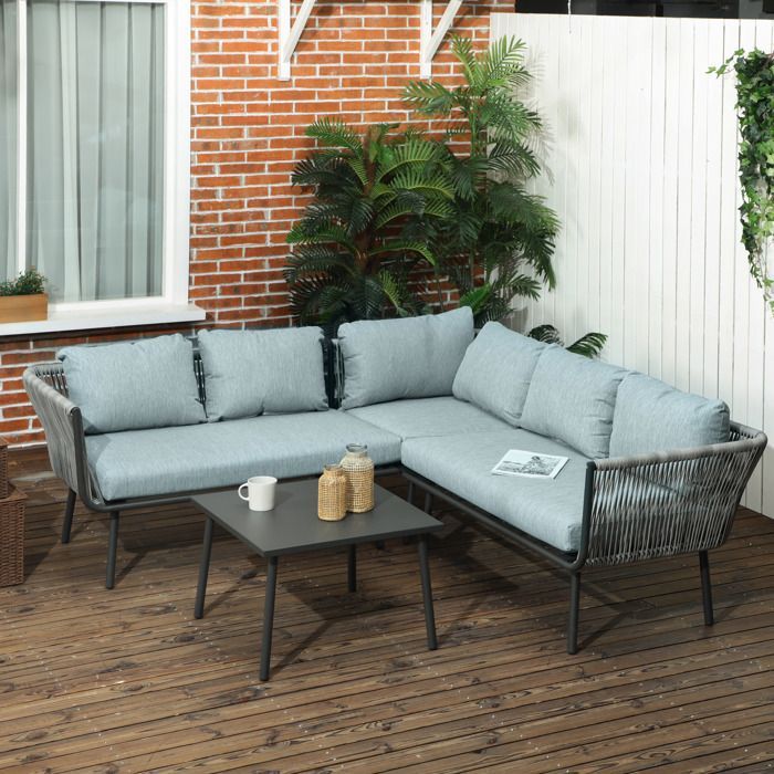 Outsunny - Ensemble de salon de jardin - Aluminium - 120x71x65cm - Gris