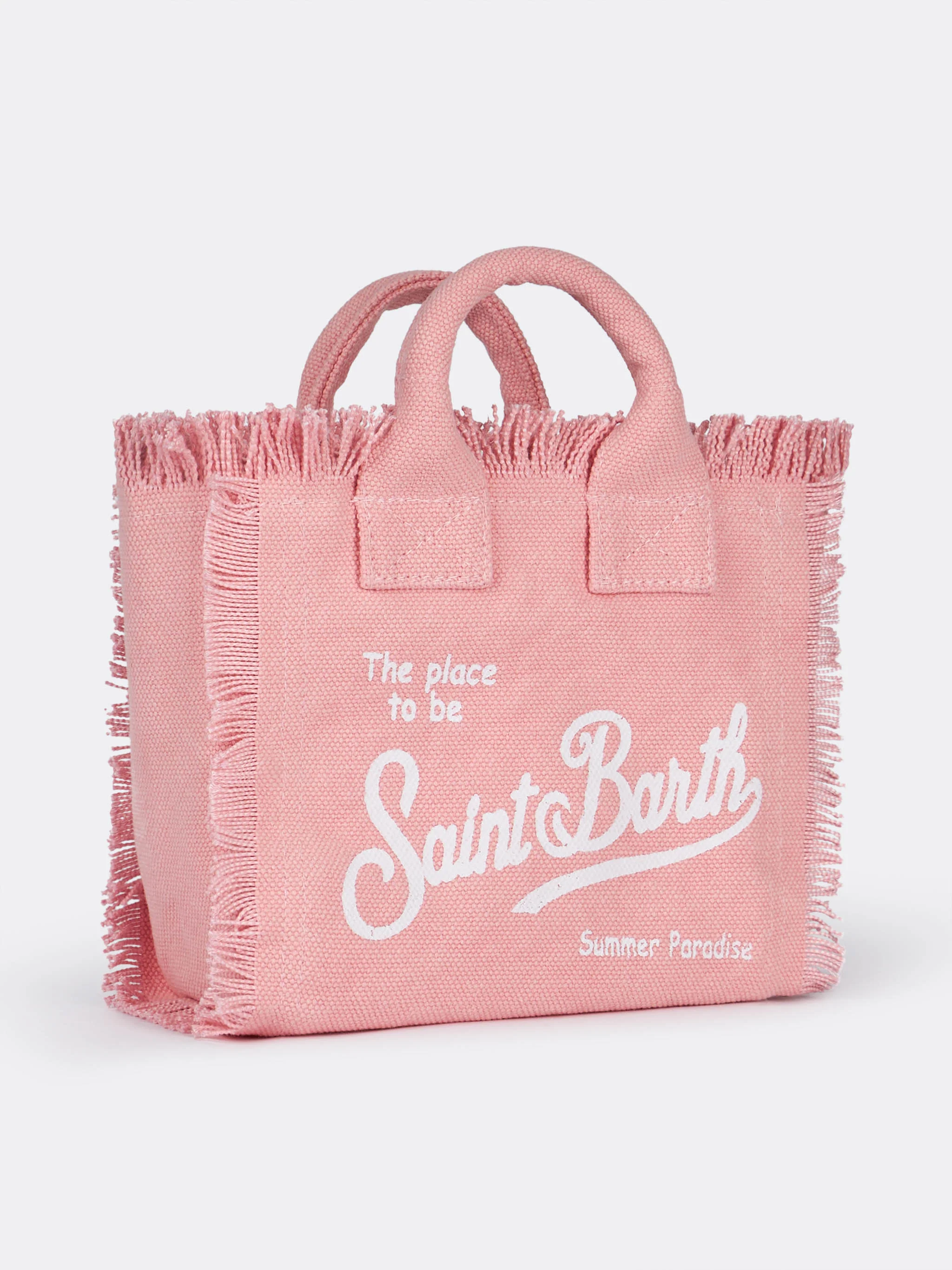 Mini neceser de lona rosa de algodón con logo de Saint Barth | Correa de hombro desmontable y cierre de cremallera | 18 x 16 x 9 cm | MC Saint Barth