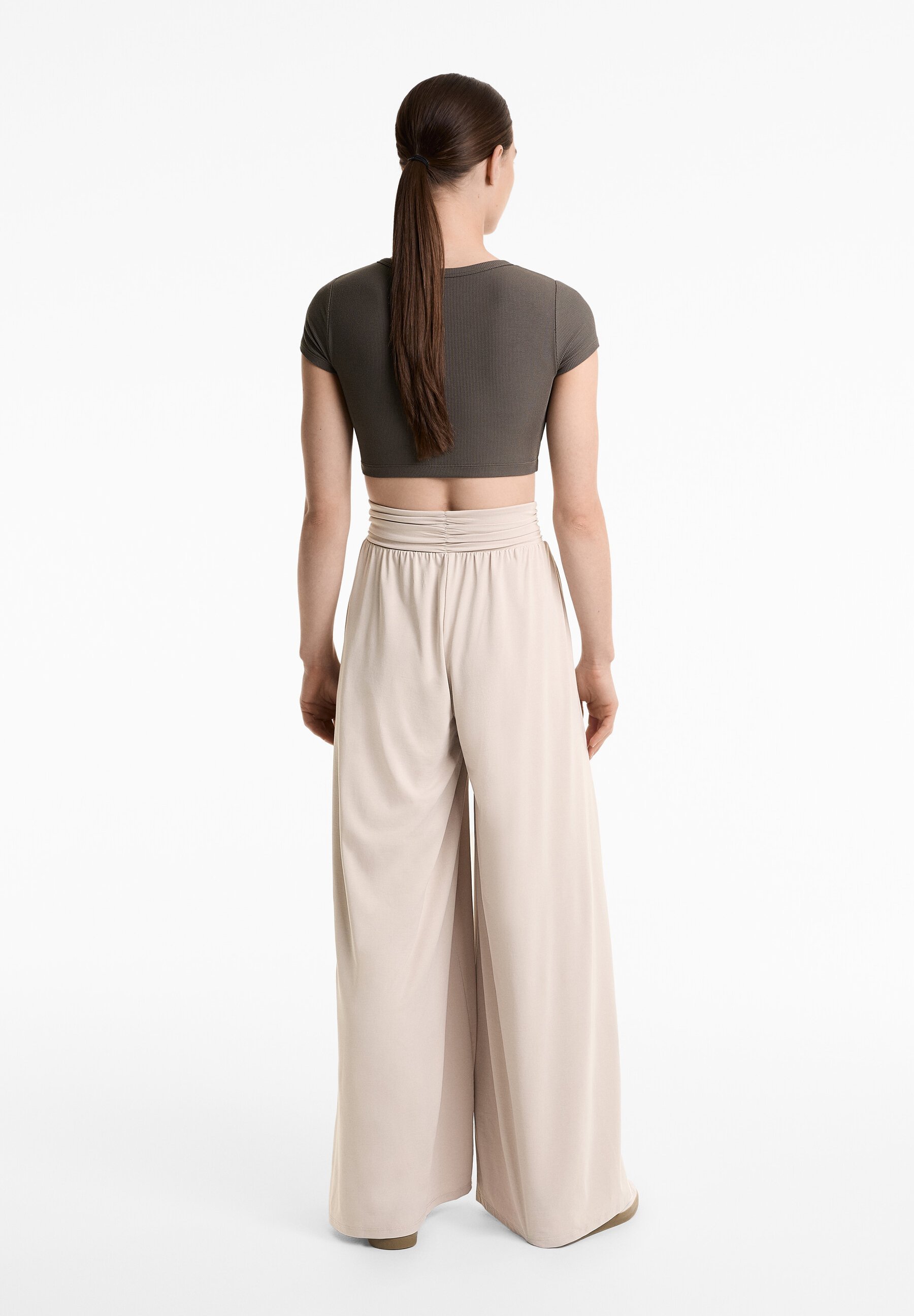 OYSHO RIB SOFT TOUCH CROSSOVER - Camiseta básica - cinza