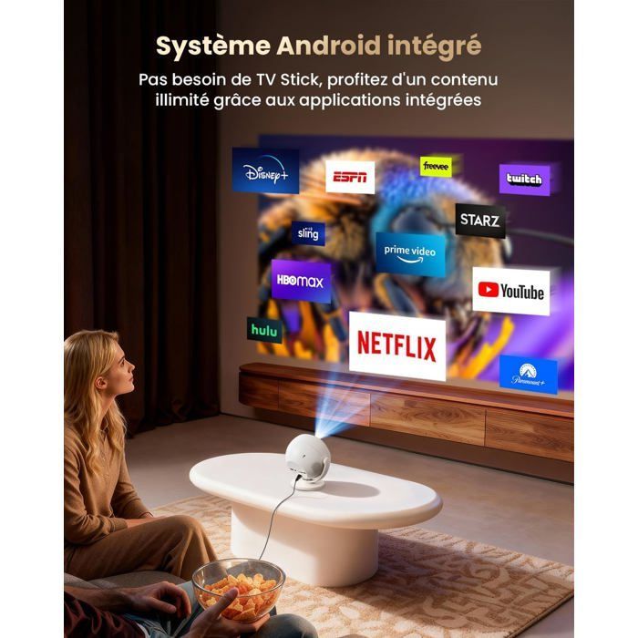 Proyector de vídeo portátil ZOKKO - Android integrado - Resolución nativa 1080p - Compatible con 4K - Brillo de 400 lúmenes ANSI