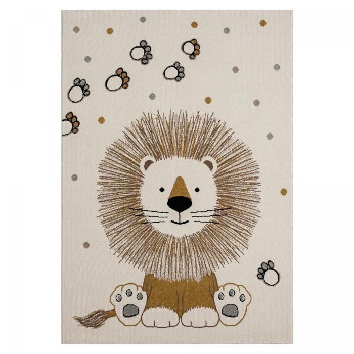 Tapis enfant 120x170 rectangle tissé crème motif animaux SWEETLION