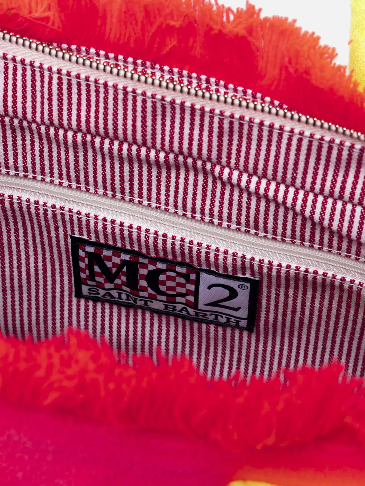 Colette Sponge Handtas | Fluoroze badstof met reliëf en gele details | Ritssluiting, afneembare schouderband | MC2 Saint Barth