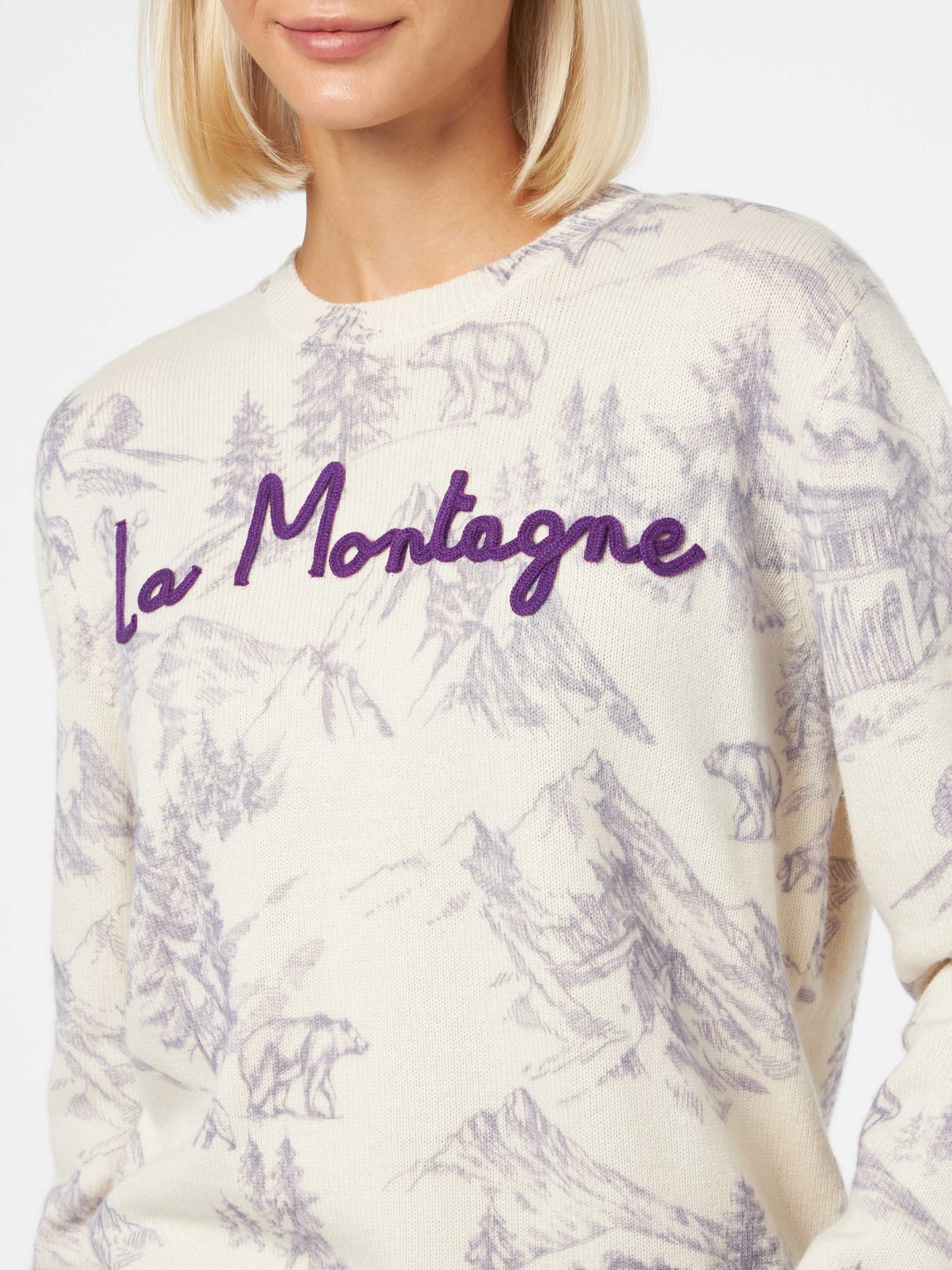 Maglione da donna girocollo con stampa La montagne