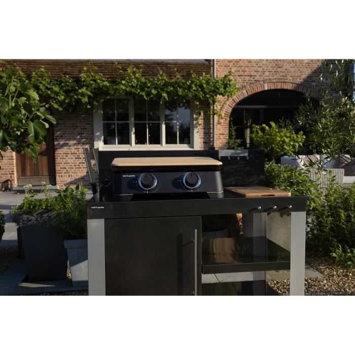 Plancha de gas COOK'IN GARDEN DUNE 60 - L 40 × An 47 × Al 20 cm - Superficie de cocción: L 131 × An 60 × Al 103 cm - Metal + bambú