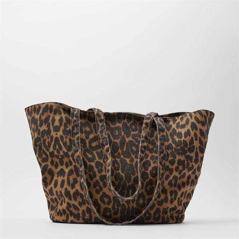 Sac cabas tendance en tissu imprimé léopard, grande capacité, idéal pour les trajets quotidiens, à bandoulière.