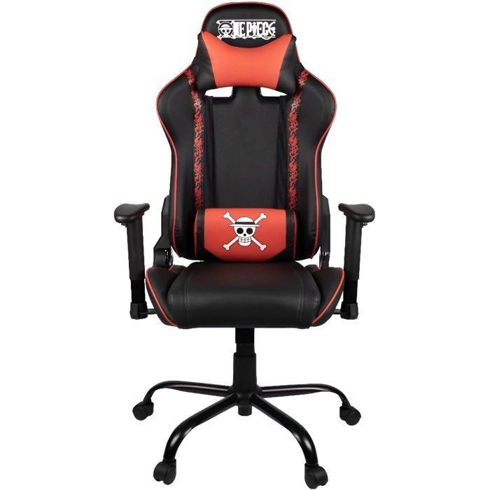 Silla de oficina para videojuegos - KONIX - Monobloque - Inclinación del asiento de 150° - Piel - Cojín lumbar y cervical ajustable - Negra