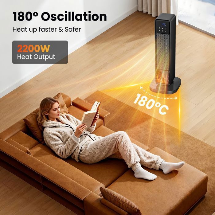 Chauffage d'Appoint 2200W PTC Chauffage Soufflant, Protection contre Basculement/Surchauffe, Radiateur Soufflant pour Salon Bureau