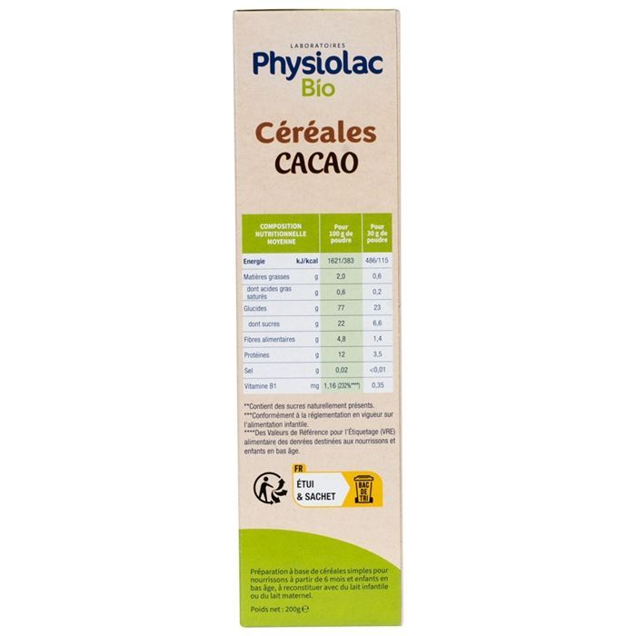 Physiolac Biologische Cacao (200 g, gecertificeerd biologisch)