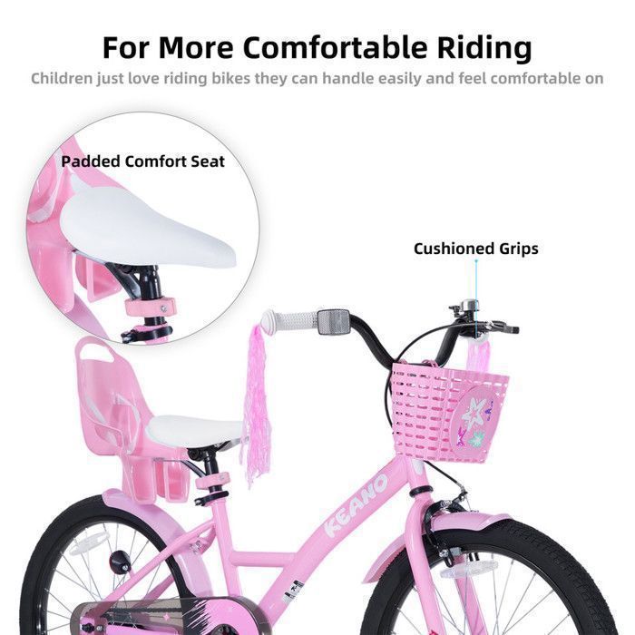 Kinderfiets - JOYSTAR - 50 cm - Met zwart mandje en poppenzitje - Geschikt voor kinderen van 7 tot 13 jaar - Roze