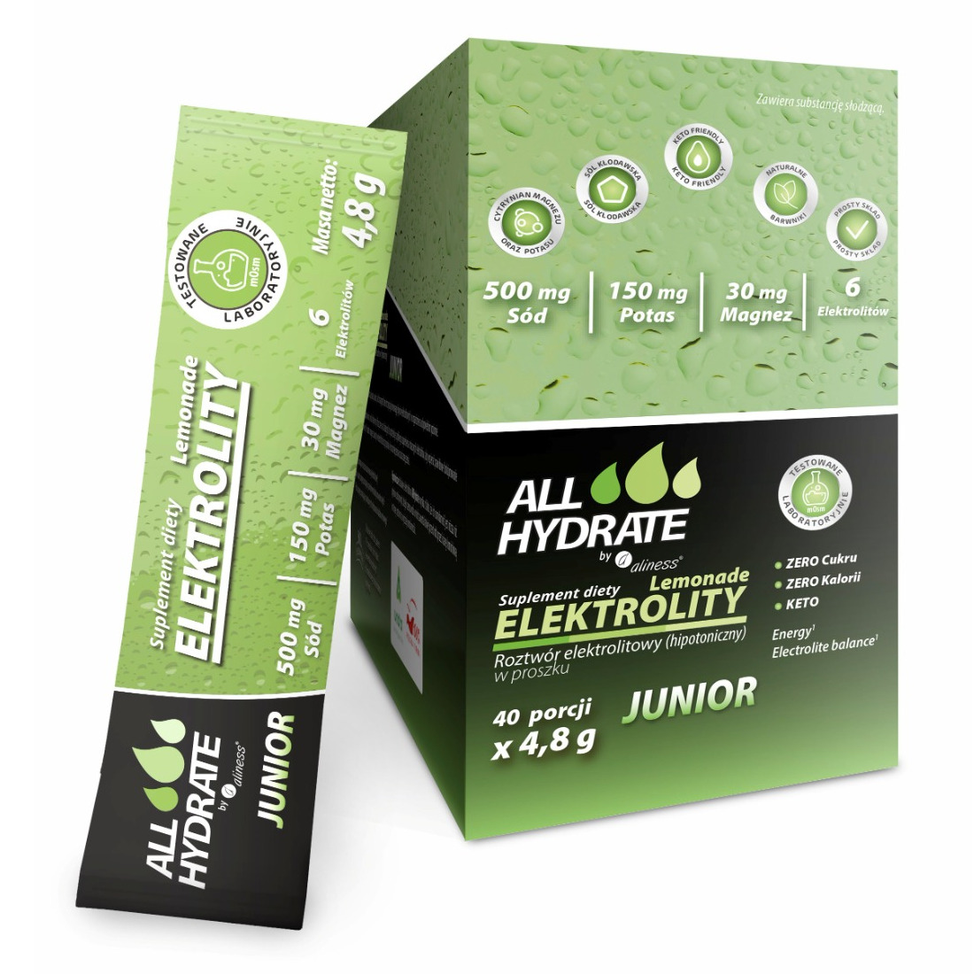Aliness ALLHydrate Elektrolity palčke JUNIOR Lemoniada