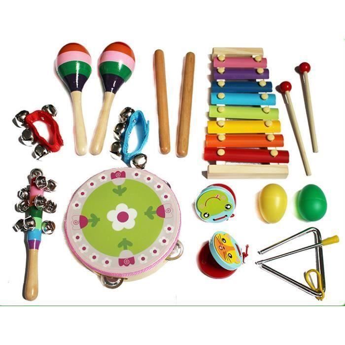 Conjunto de 14 peças de instrumentos musicais, brinquedos de percussão com bolsa de transporte, perfeito para crianças como presente de Natal ou aniversário (SA70977)