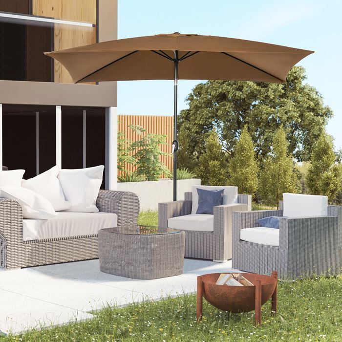 Rechthoekige kantelbare parasol - Outsunny - zonbescherming - 180 g/m² polyesterstof - 2,94L x 1,98B x 2,55H m - bruin