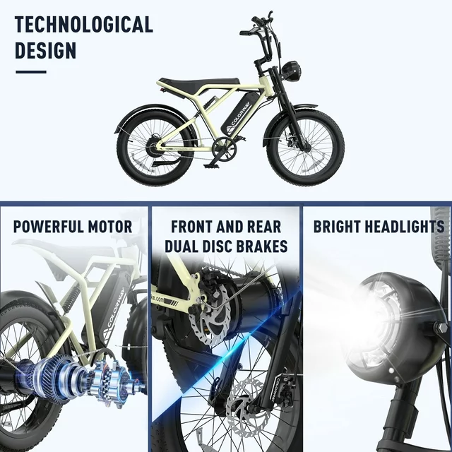 COLORWAY 750W Elektrofahrrad für Erwachsene, 20x4.0 Fatbike-Reifen, Offroad-E-Bike, 36V/12Ah Akku, ideal für Schnee, Strand und Mountainbikes im Freien.