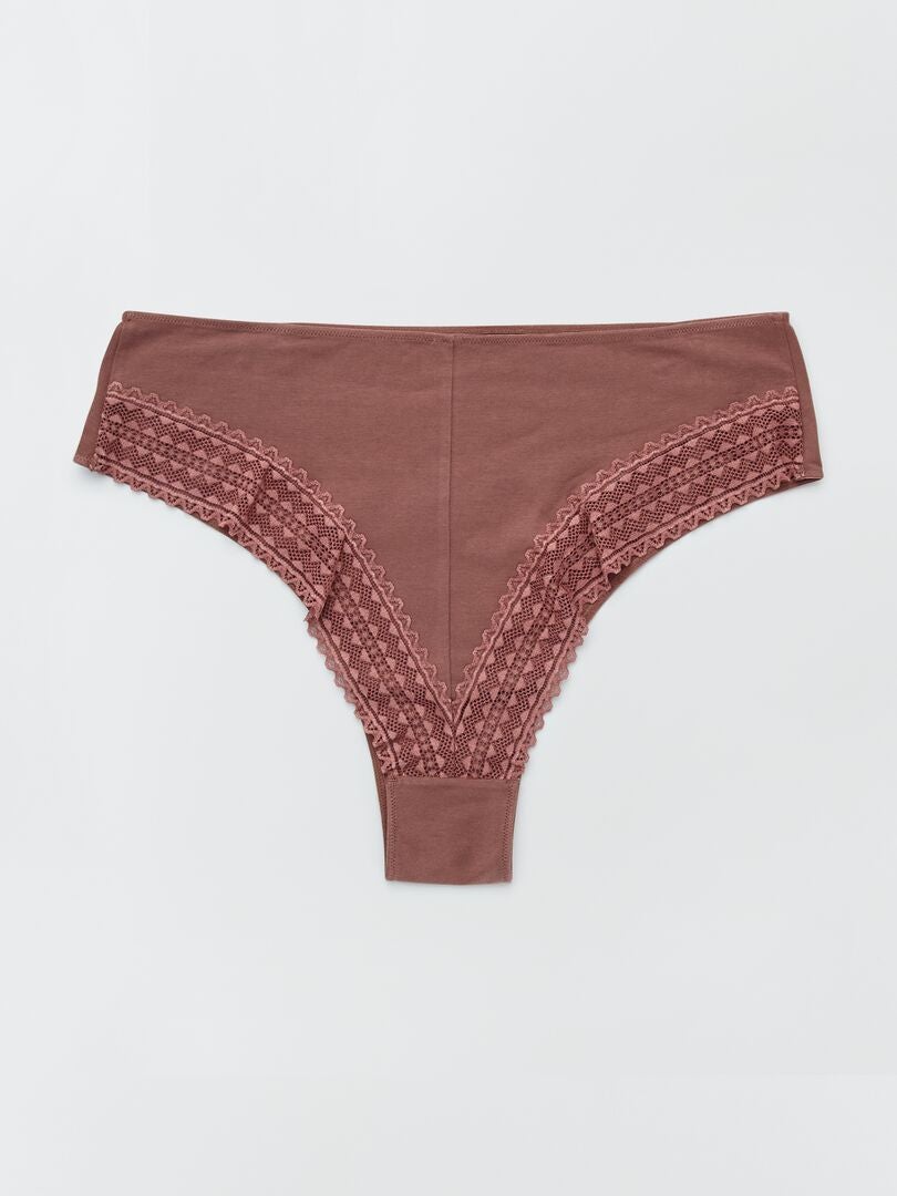 Conjunto de 2 tangas de punto y encaje - MARRÓN