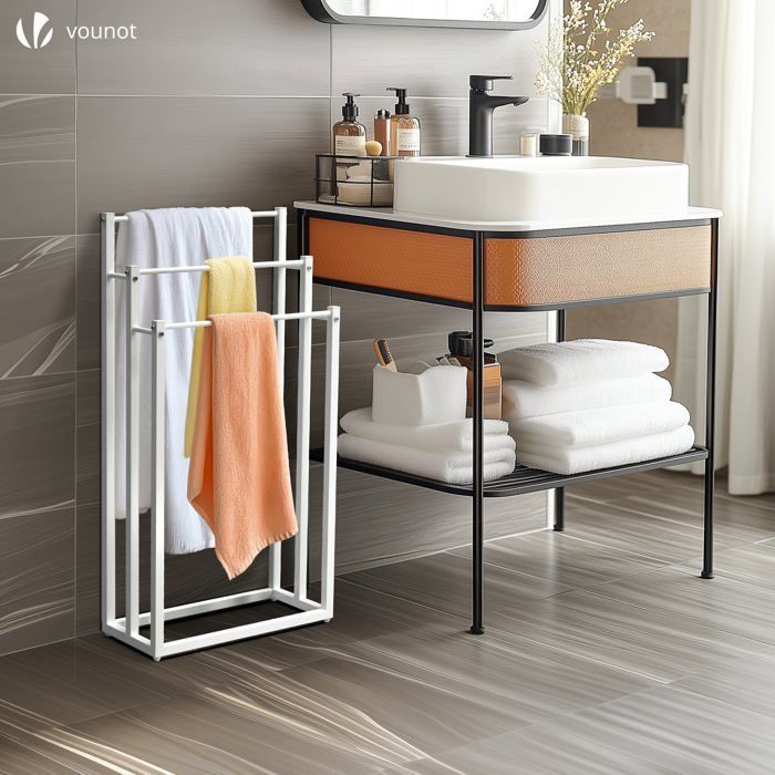 Suporte de toalhas de chão VOUNOT® - Suporte de 3 níveis - Metal - Branco