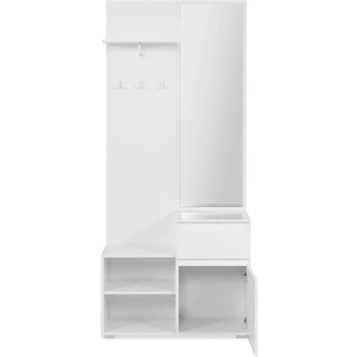 Hallway storage unit with wardrobe IMAGE - White finish - 1 door + 1 drawer - W85 x H195 x D37 cm